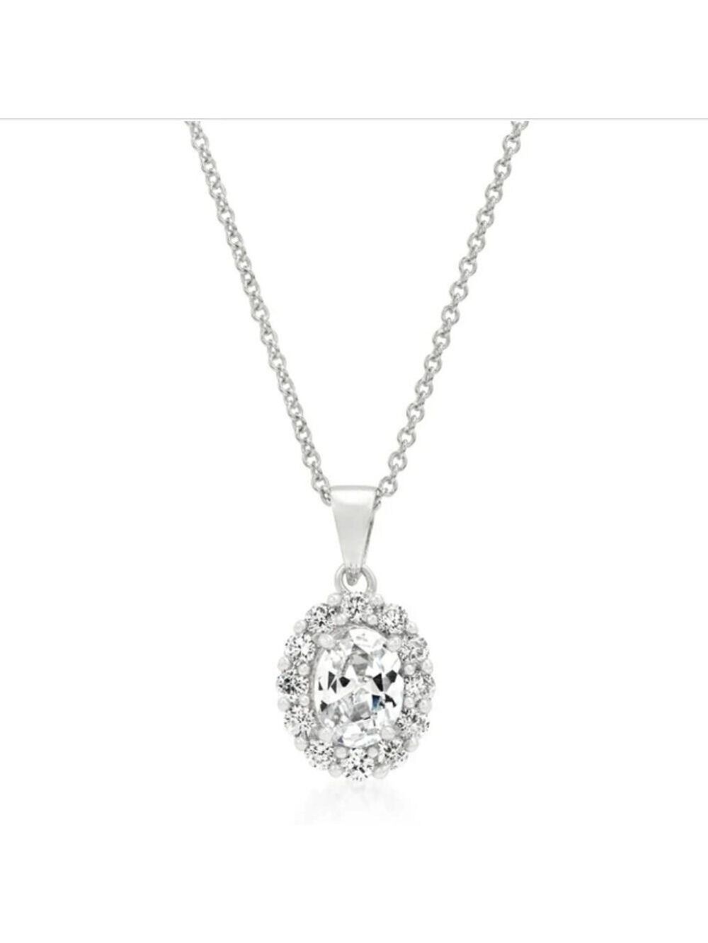 Rhodium Plated Simulated Diamond Estate Pendant, NEW